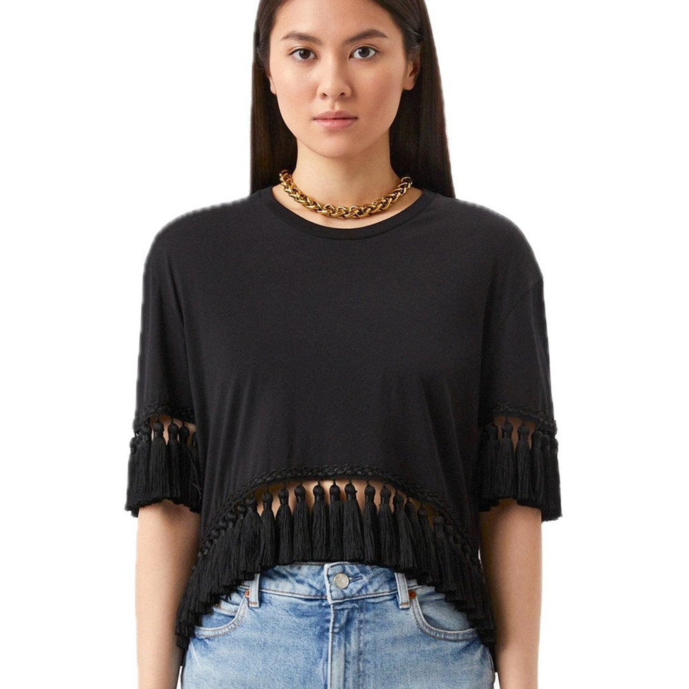 NWT Dolce & Gabbana Black Tassel Trimmings Jersey T-Shirt IT 40 S